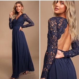 Lulu's Awaken My Love Navy Maxi Gown Lace Dress